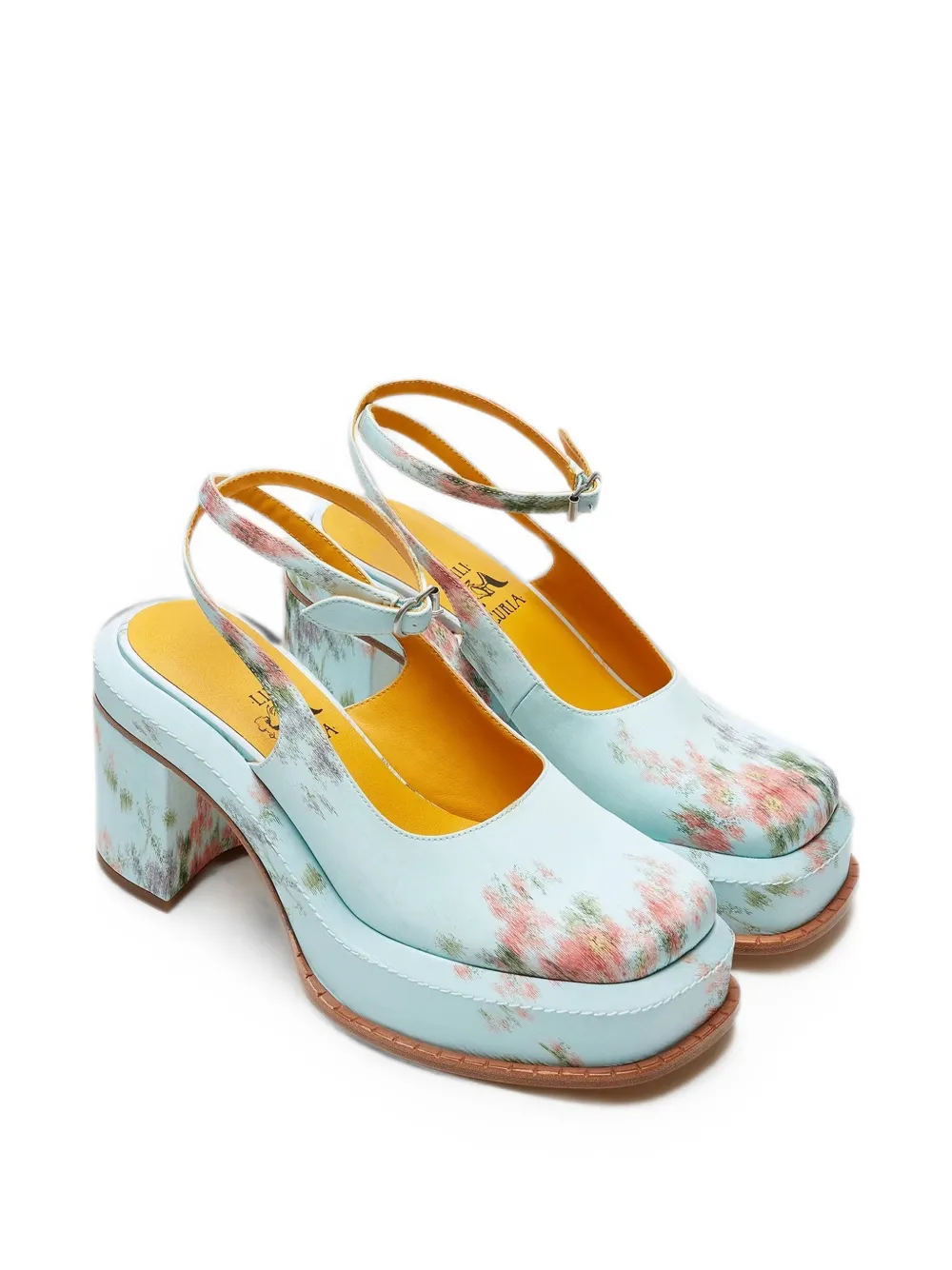 LILI CURIA Nico floral-print heeled mules Blauw