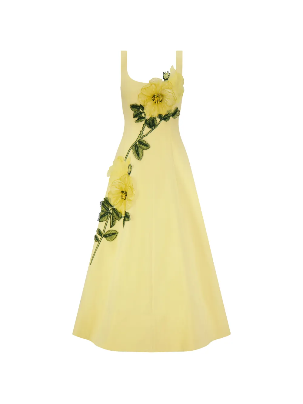 Lela Rose Abito midi con ricamo - Giallo