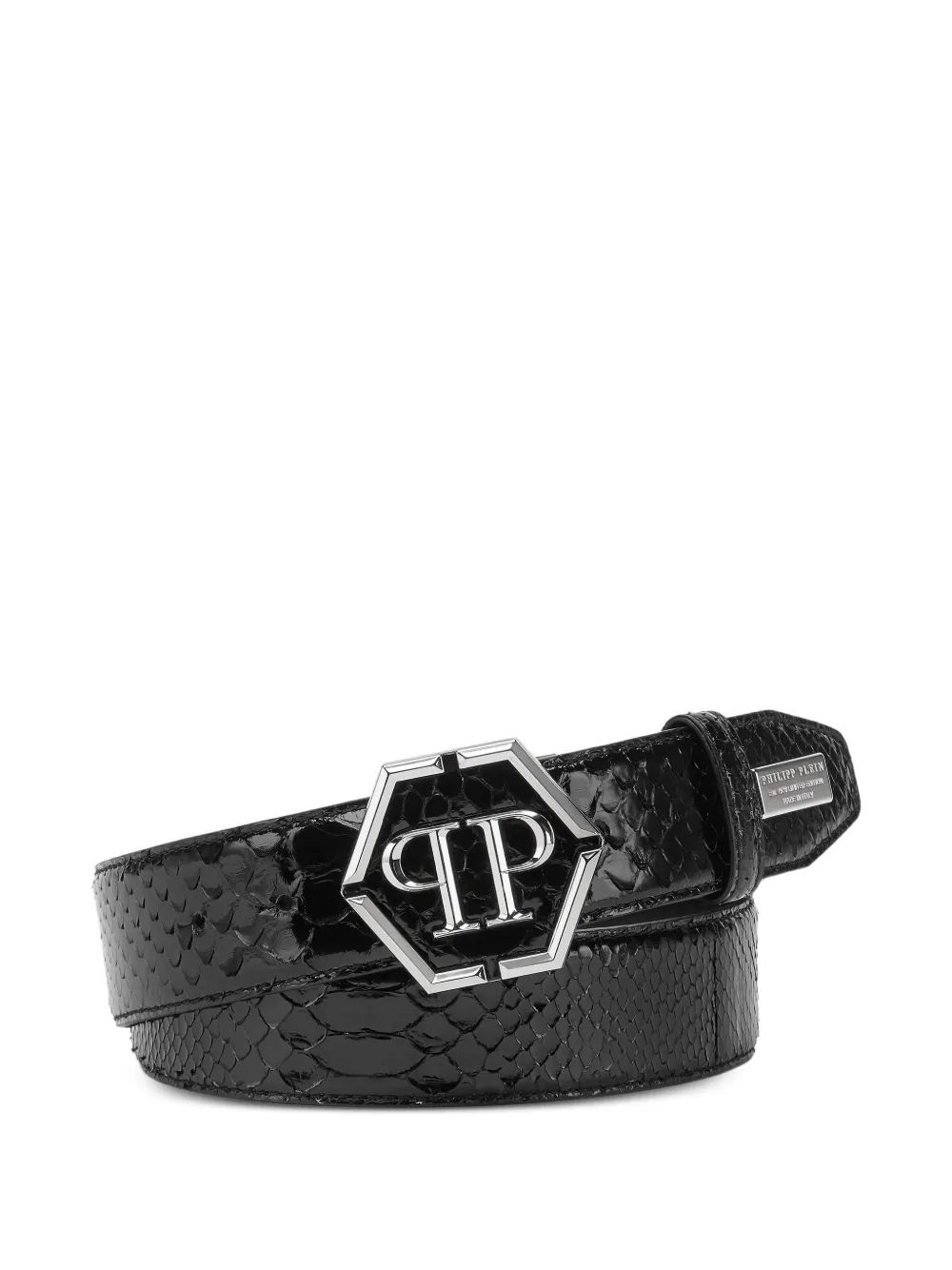Philipp Plein croco-effect buckle belt - Nero