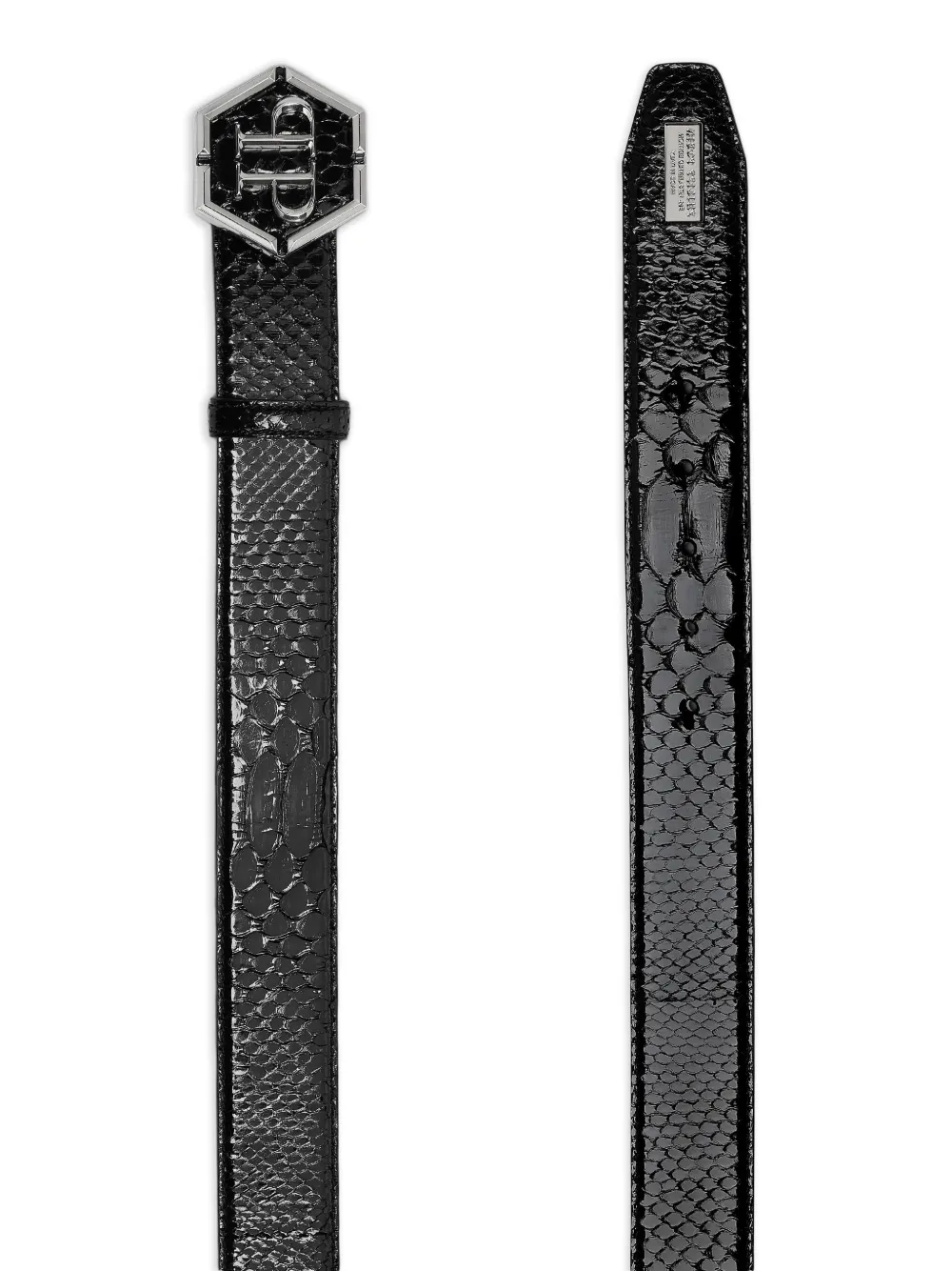 Philipp Plein Glanzende python leren riem Zwart