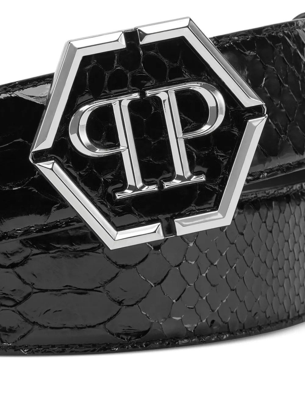 Philipp Plein Glanzende python leren riem Zwart