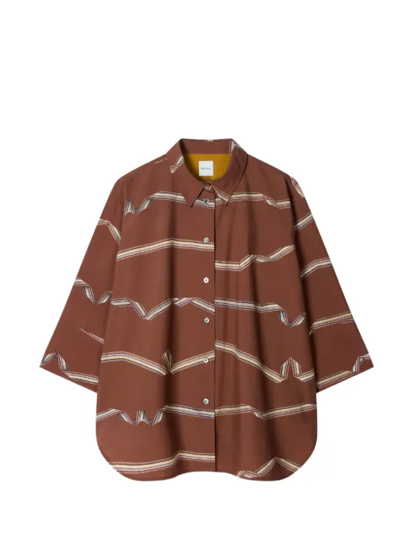 Paul Smith Signature Stripe' Ribbon Print Shirt in Brown
