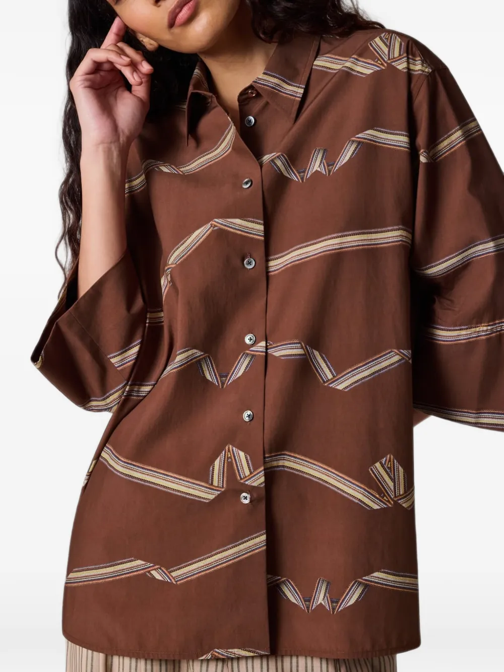 Paul Smith Signature Stripe blouse met knopen Bruin