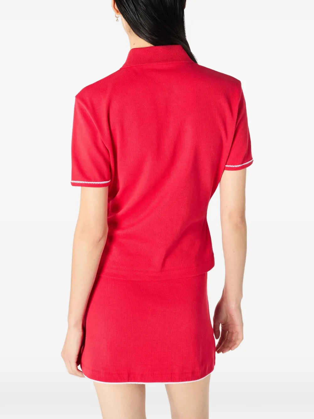 Marine Serre Geribbeld jersey poloshirt van biologisch katoen Rood