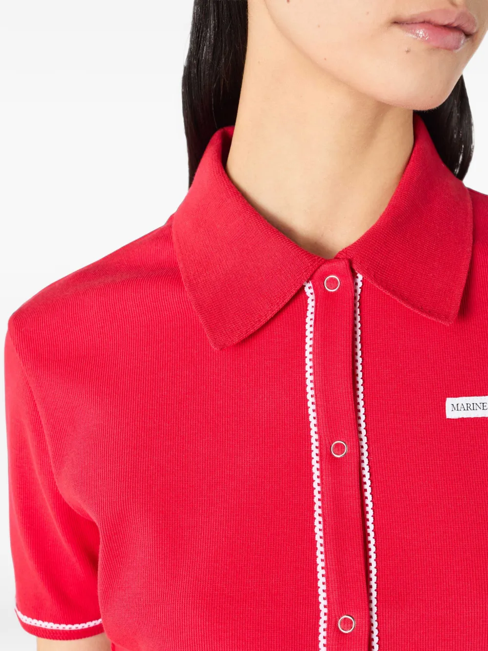 Marine Serre Geribbeld jersey poloshirt van biologisch katoen Rood