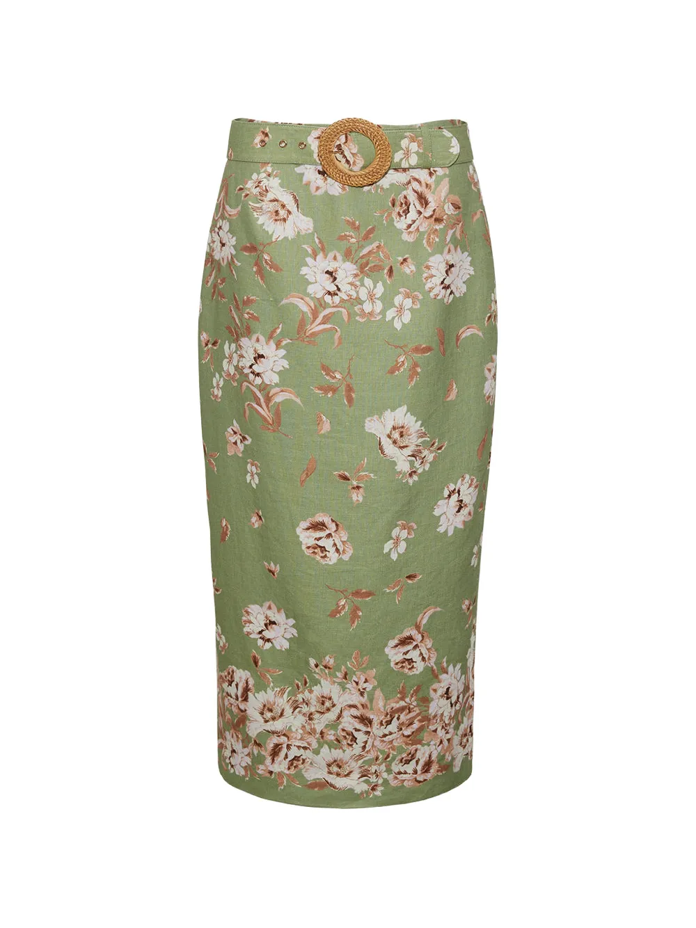 Cara Cara floral-print belted midi skirt - Verde