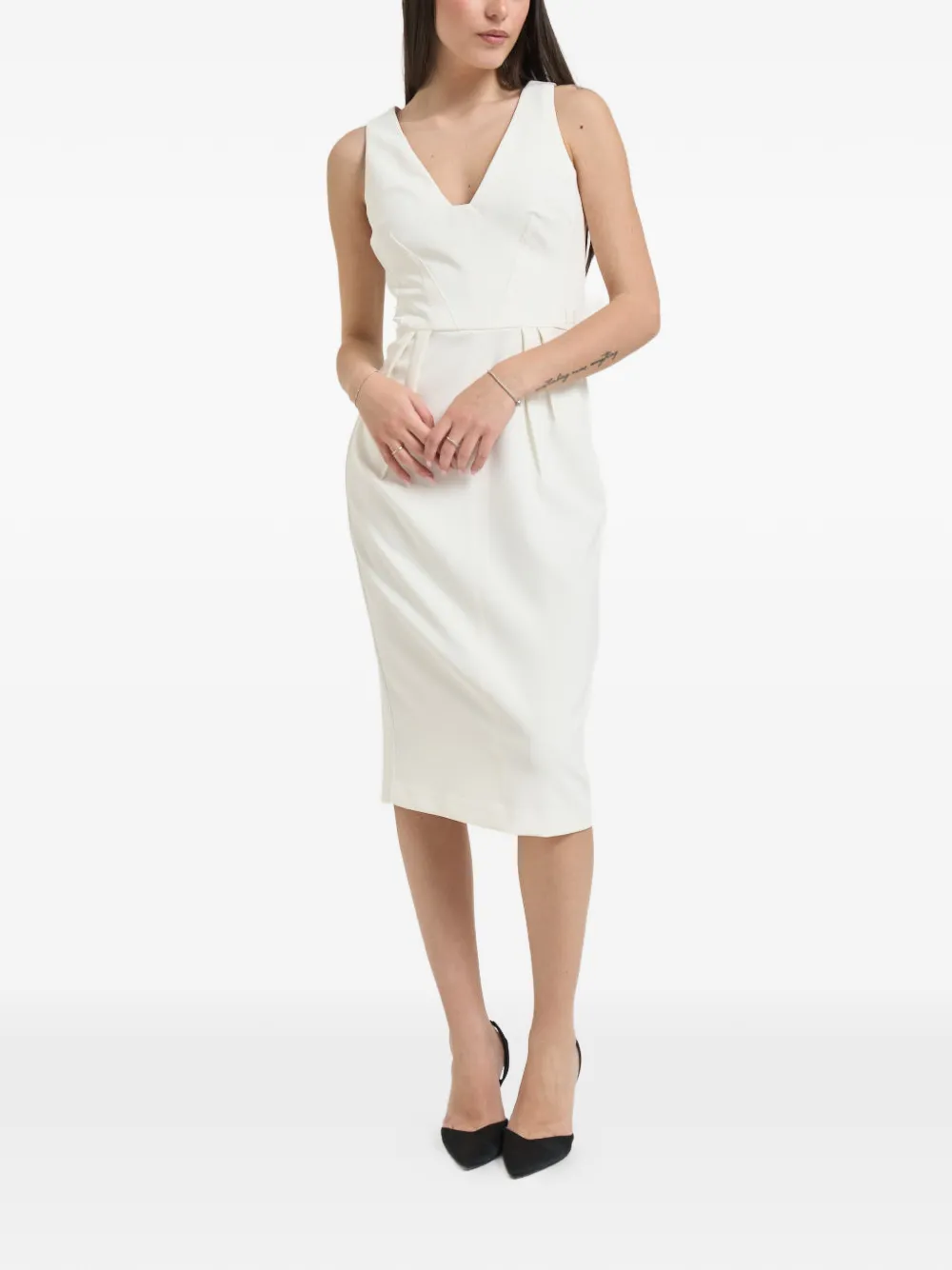 Elisabetta Franchi pleated V-neck sleeveless midi dress - Toni neutri