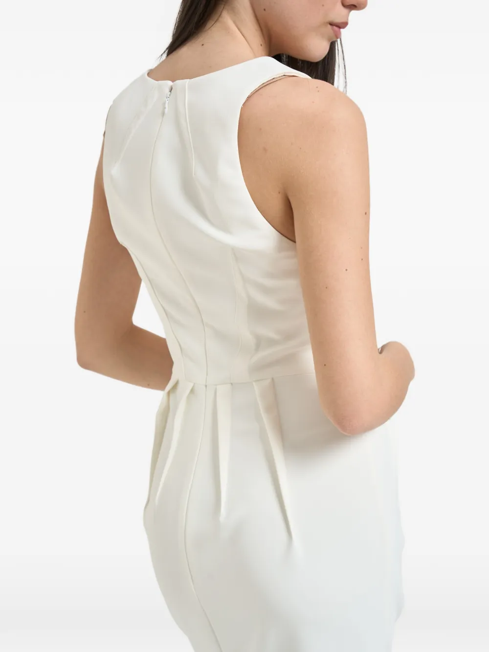 Elisabetta Franchi Mouwloze midi-jurk met V-hals en plooien Beige