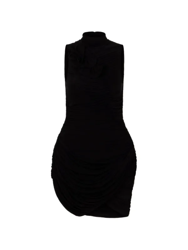 High-neck draped mini dress in Black