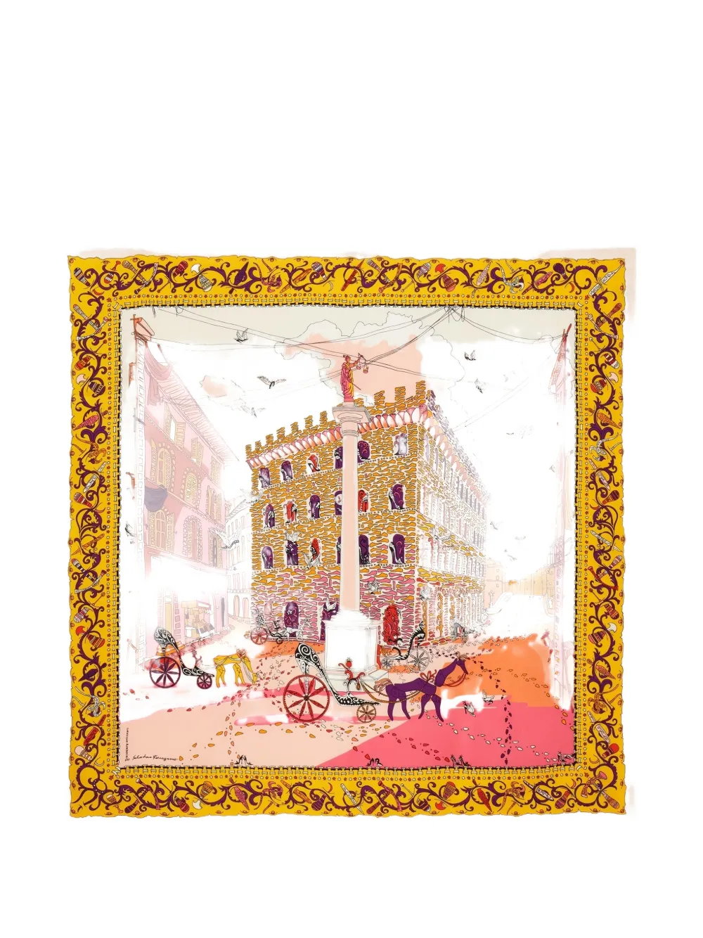 Ferragamo Palazzo Spini Feroni print silk scarf - Giallo