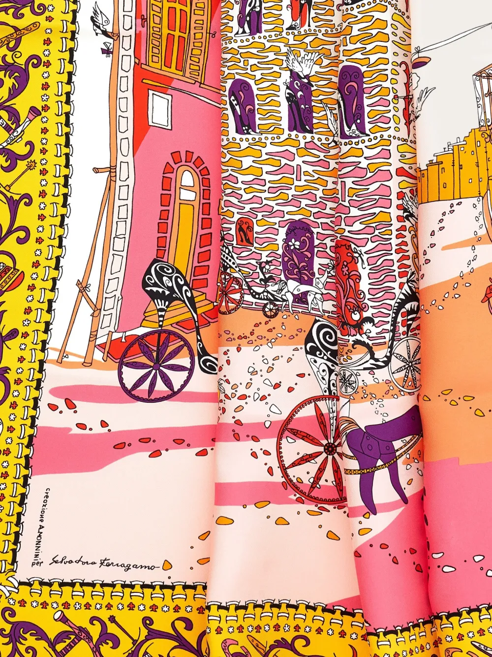 Ferragamo Palazzo Spini Feroni zijden sjaal met print Geel