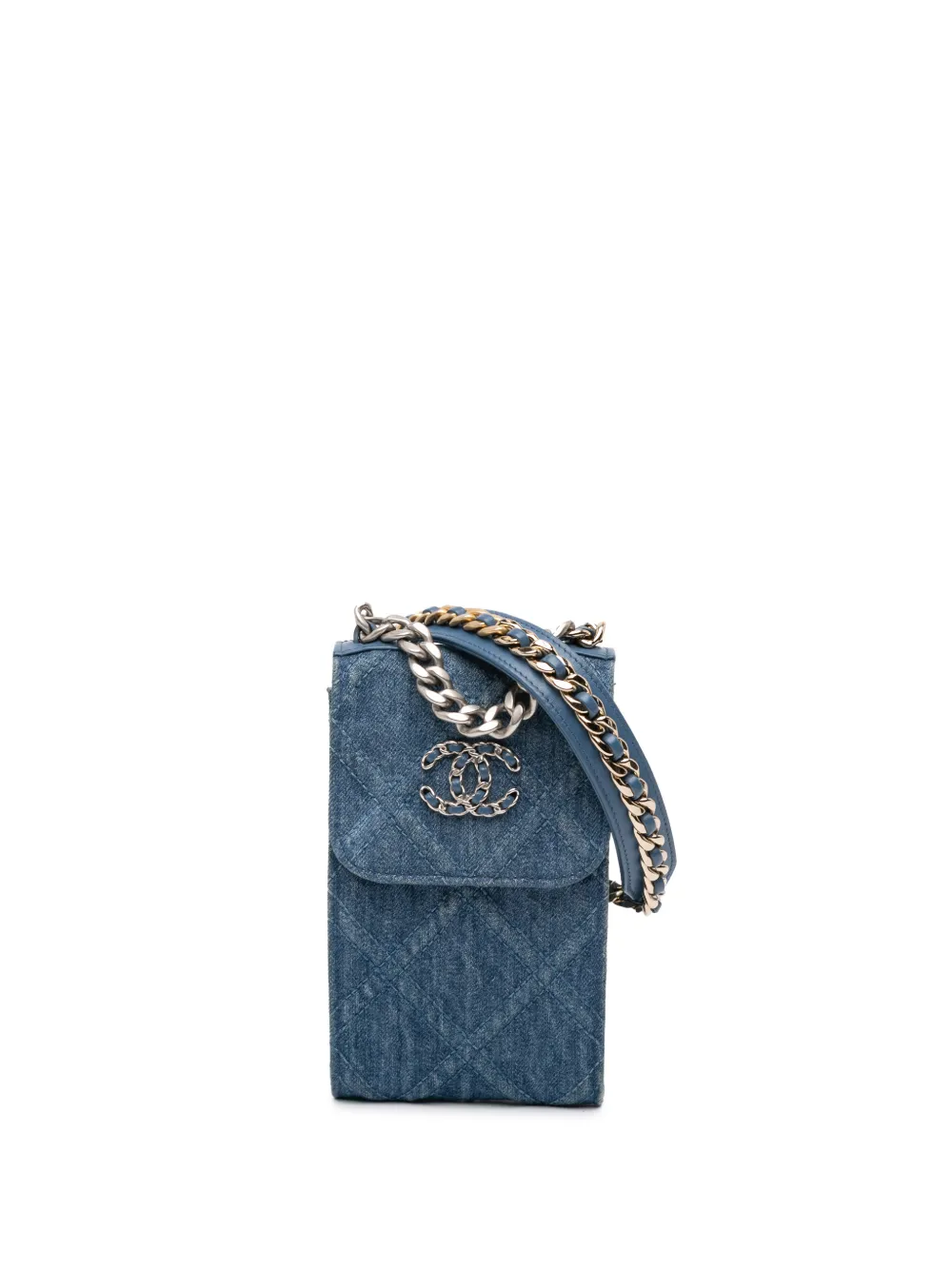 CHANEL Pre-Owned 2021 Denim 19 Phone Holder with Chain satchel - Blu