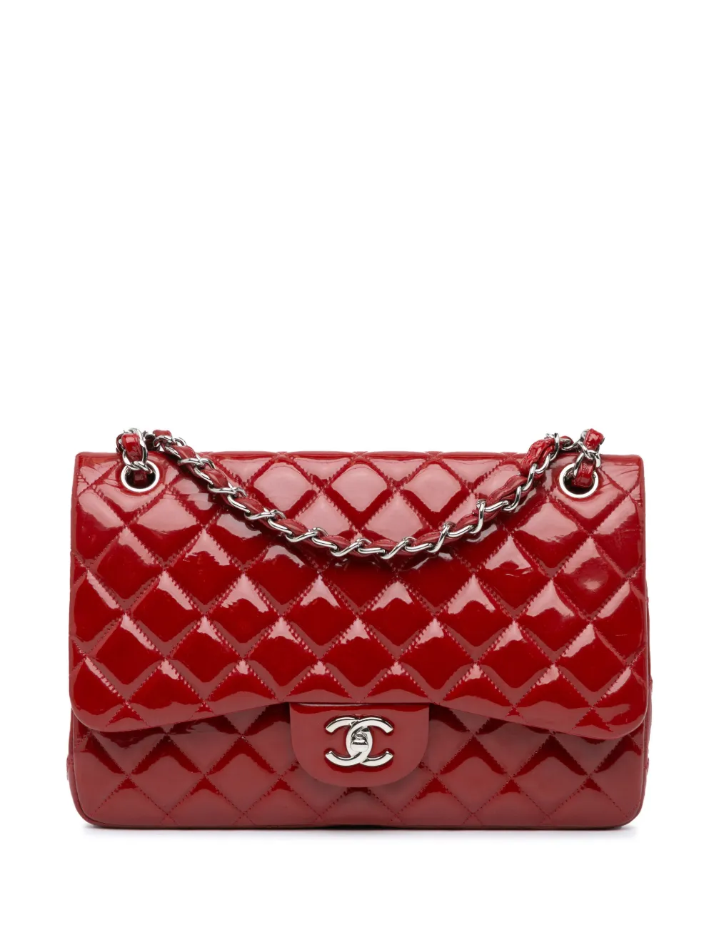 CHANEL Pre-Owned 2010-2011 Jumbo Classic Patent Double Flap shoulder bag - Rosso