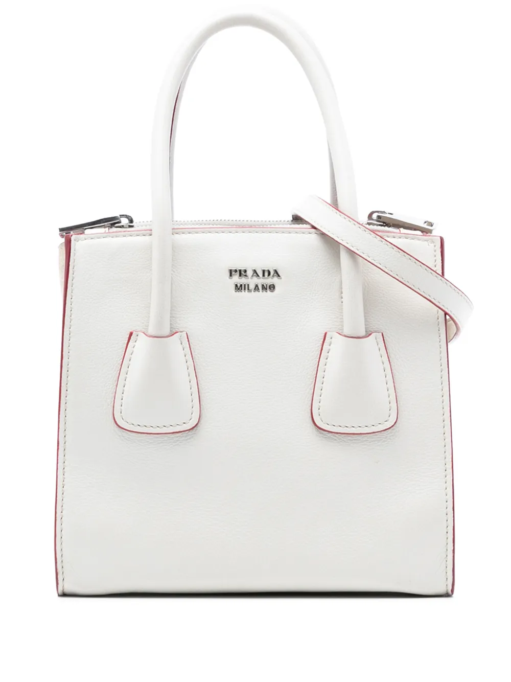 Prada Pre-Owned 2010-2026 Mini Scamosciato Trimmed Glace Calf Twin Pocket satchel - Bianco