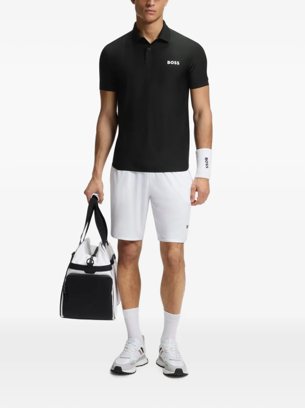 BOSS Active gestreept jersey slim-fit poloshirt met stretch Zwart