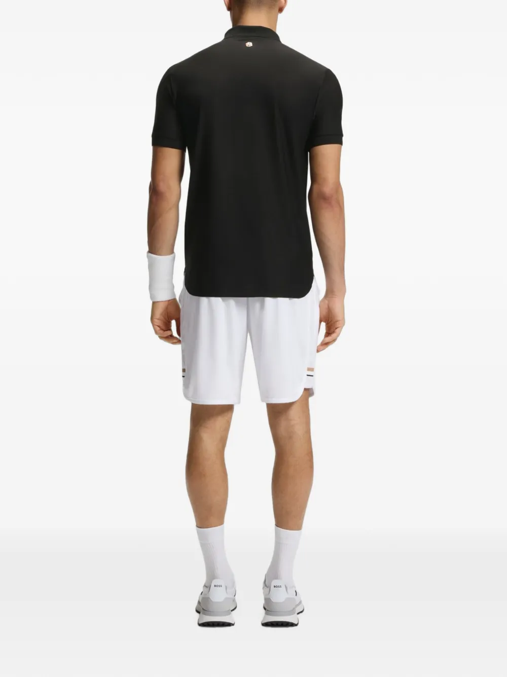 BOSS Active gestreept jersey slim-fit poloshirt met stretch Zwart