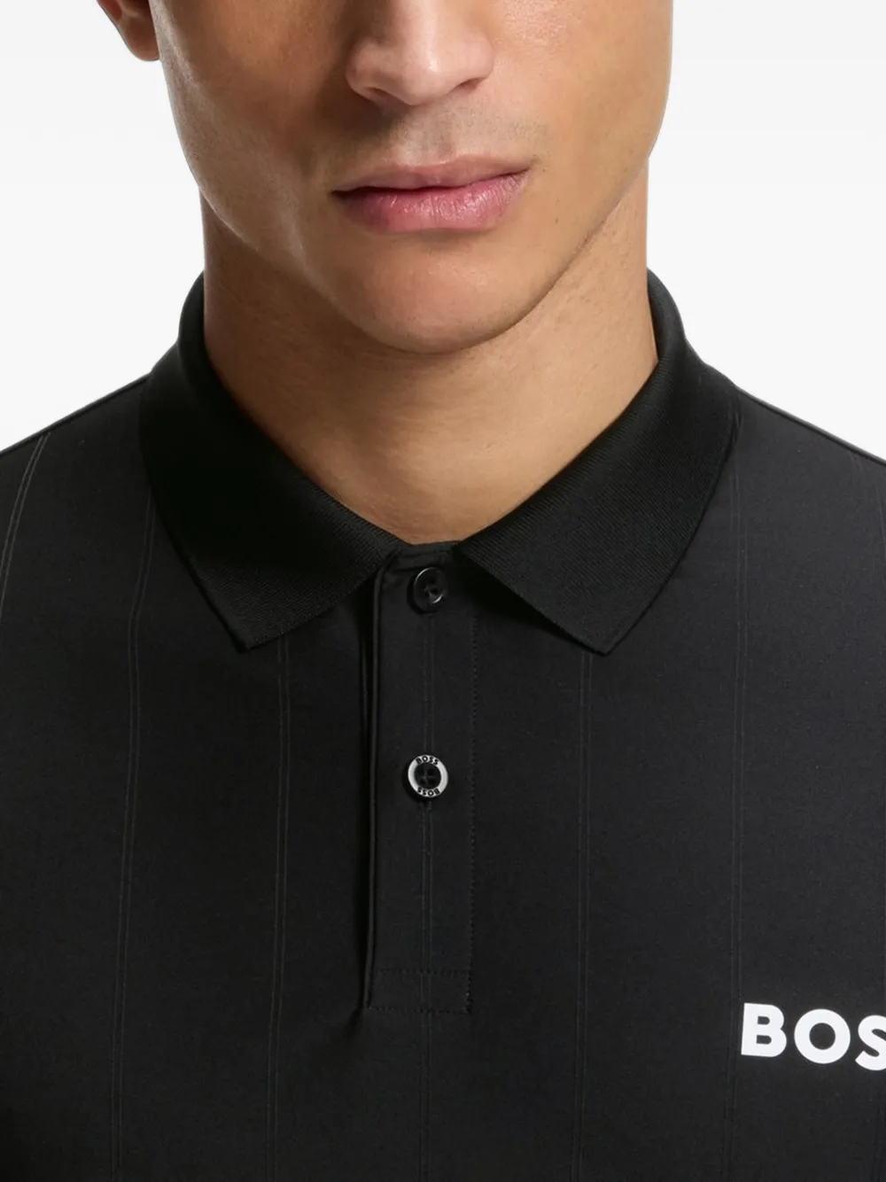BOSS Active gestreept jersey slim-fit poloshirt met stretch Zwart