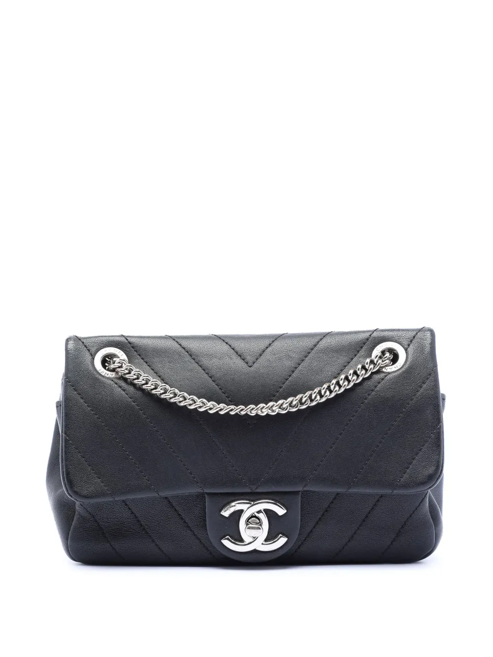 CHANEL Pre-Owned 2017-2018 Mini CC Chevron Calfskin Single Flap crossbody bag - Schwarz