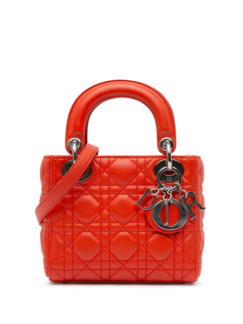 Christian Dior Pre-Owned 2013 Mini Lambskin Cannage Lady Dior satchel - Rosso