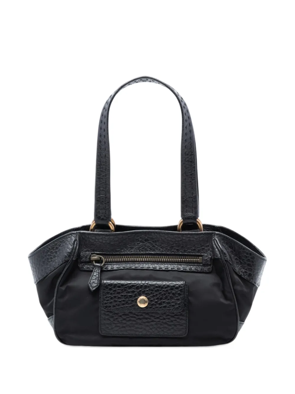 Prada Pre-Owned 2013-2025 Leather Trimmed Tessuto Front Flap Pocket shoulder bag - Nero