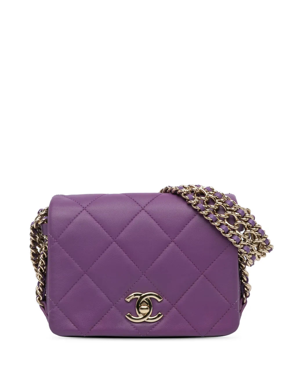 CHANEL Pre-Owned 2021-2024 Mini Lambskin Triple Chain Full Flap shoulder bag - Viola