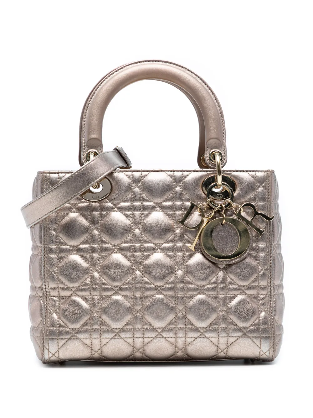 Christian Dior Pre-Owned 2009 Medium Metallic Lambskin Cannage Lady Dior satchel - Gold