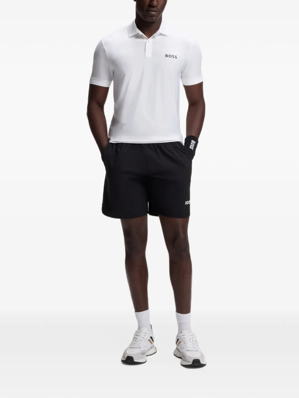 BOSS Active gestreept jersey slim-fit poloshirt met stretch Wit