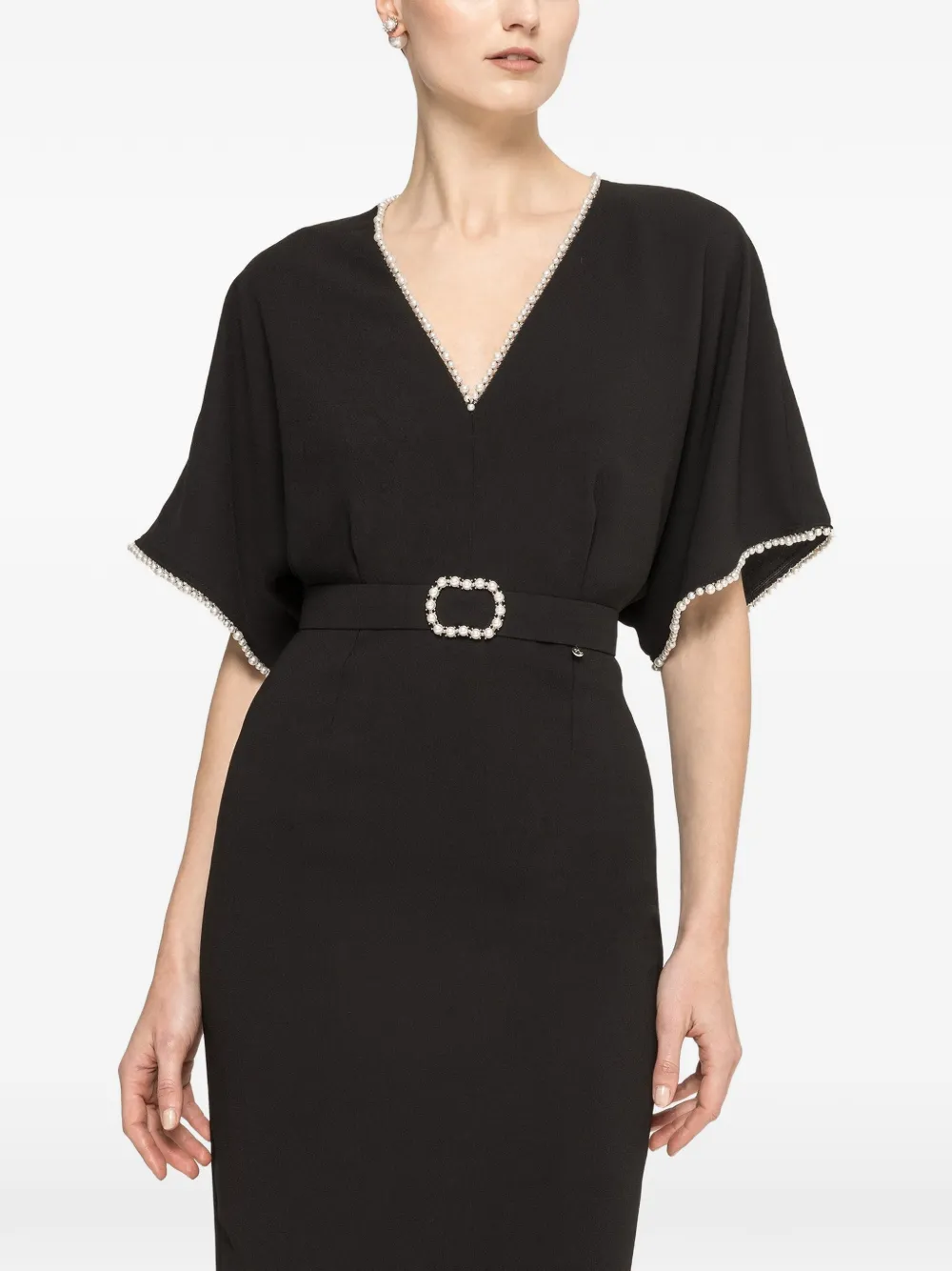 NISSA V-neck midi dress - Nero