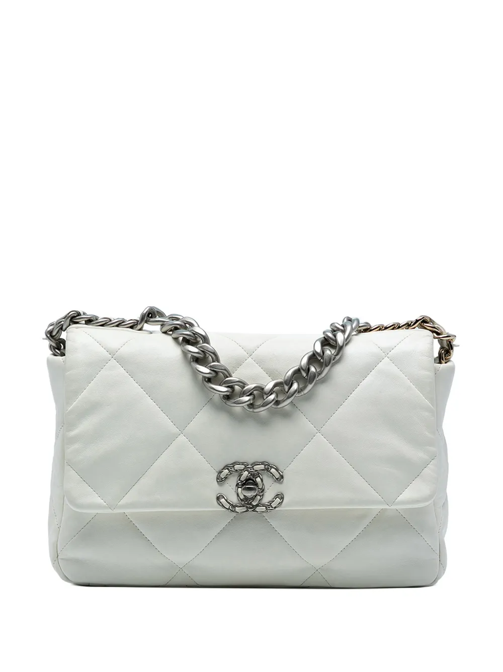 CHANEL Pre-Owned 2021-2025 Large Lambskin 19 Flap satchel - Bianco