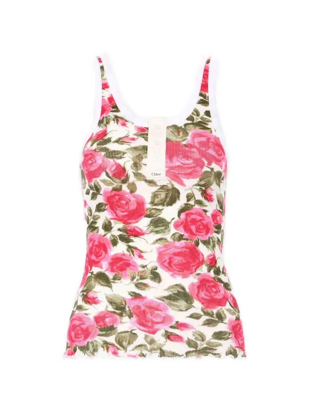 Chloé rose-print ribbed jersey tank top - Rosa