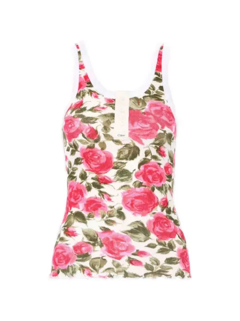 Chloé rose-print ribbed jersey tank top