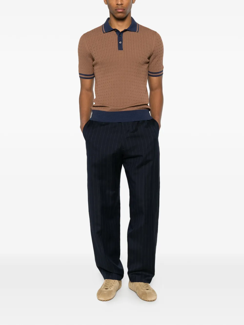 Gran Sasso Kabelgebreid poloshirt Bruin