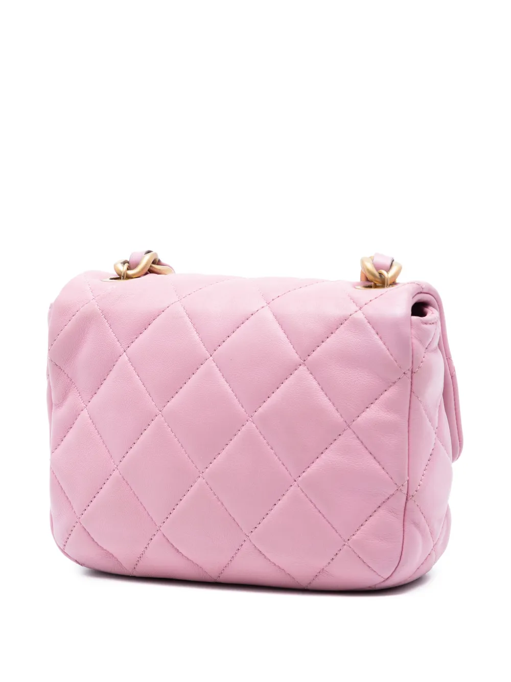 Chanel Pre-owned 2021-2025 Mini Quilted Lambskin Candy Chain Flap Crossbody Bag in Pink, view 3