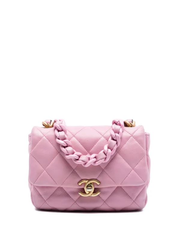 Chanel Pre-owned 2021-2025 Mini Quilted Lambskin Candy Chain Flap Crossbody Bag in Pink