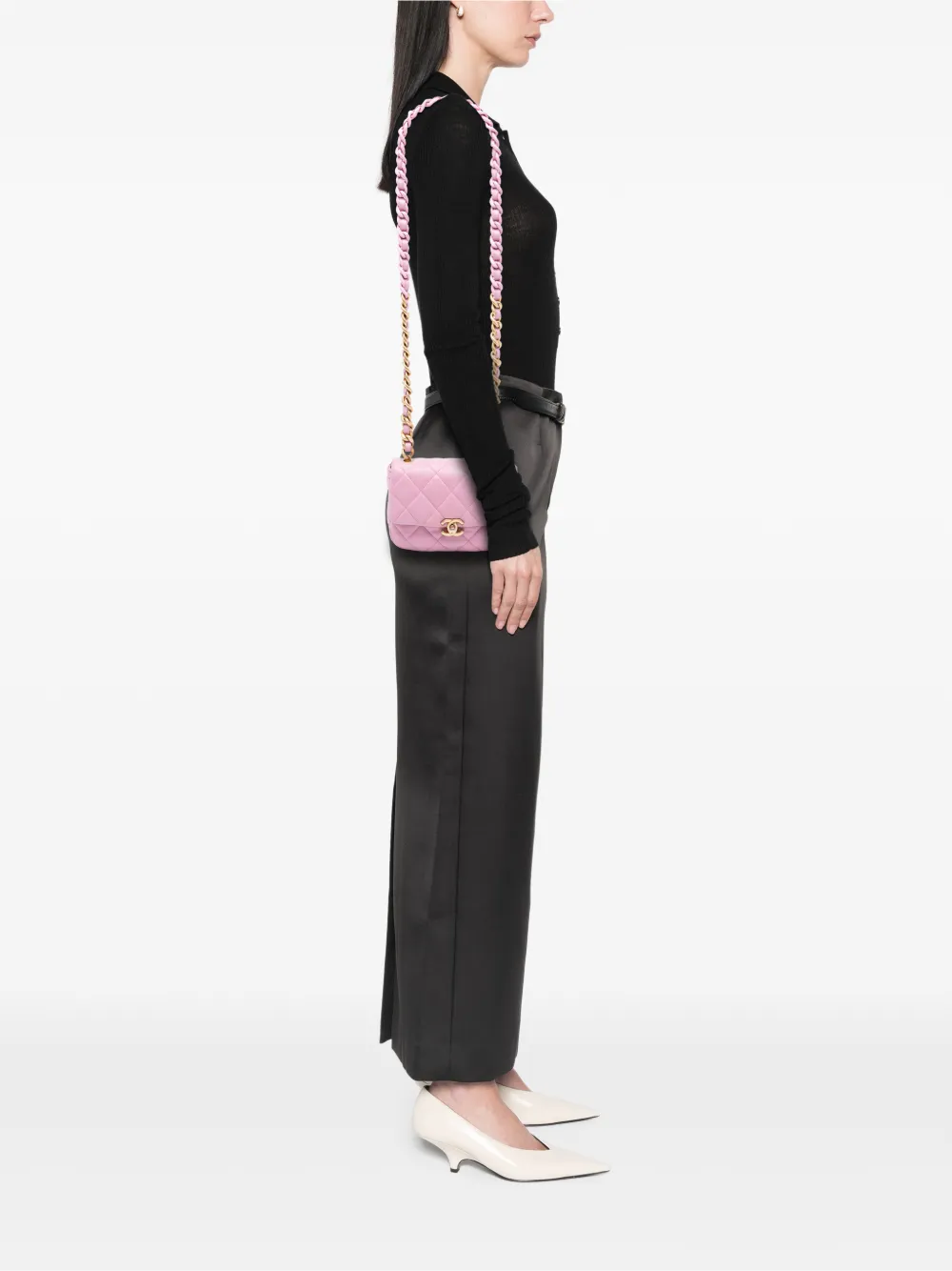 Chanel Pre-owned 2021-2025 Mini Quilted Lambskin Candy Chain Flap Crossbody Bag in Pink, view 2