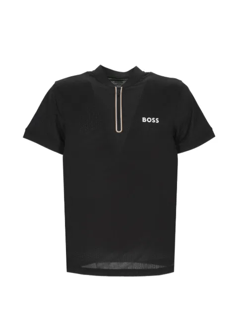 BOSS perforated zip-up polo shirt