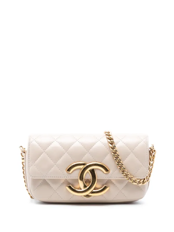 Chanel Pre-owned 2021-2026 Quilted Lambskin Giant CC Flap Phone Holder with Chain Crossbody Bag in Brown