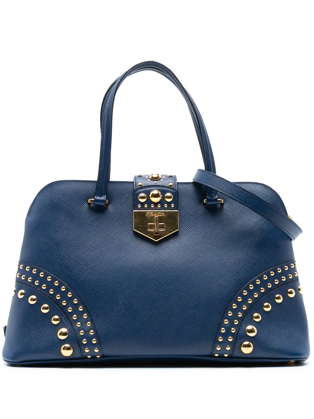 Prada Pre-Owned 2013-2025 Studded Saffiano Cuir Promenade satchel - Blu