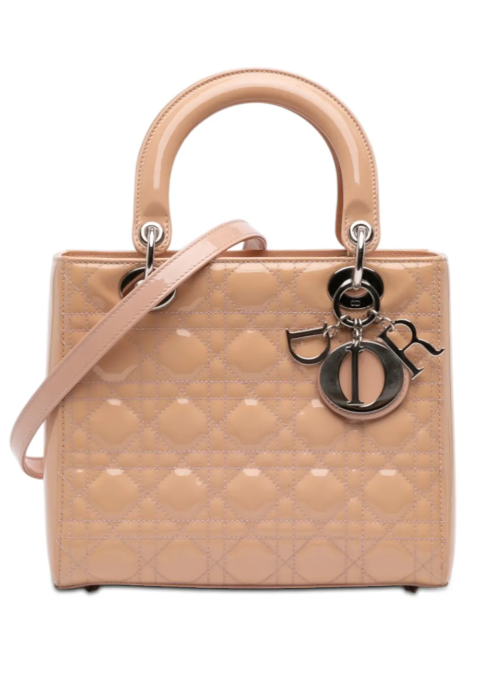 Christian Dior Pre-Owned 2014 Medium Patent Cannage Lady Dior satchel - Braun