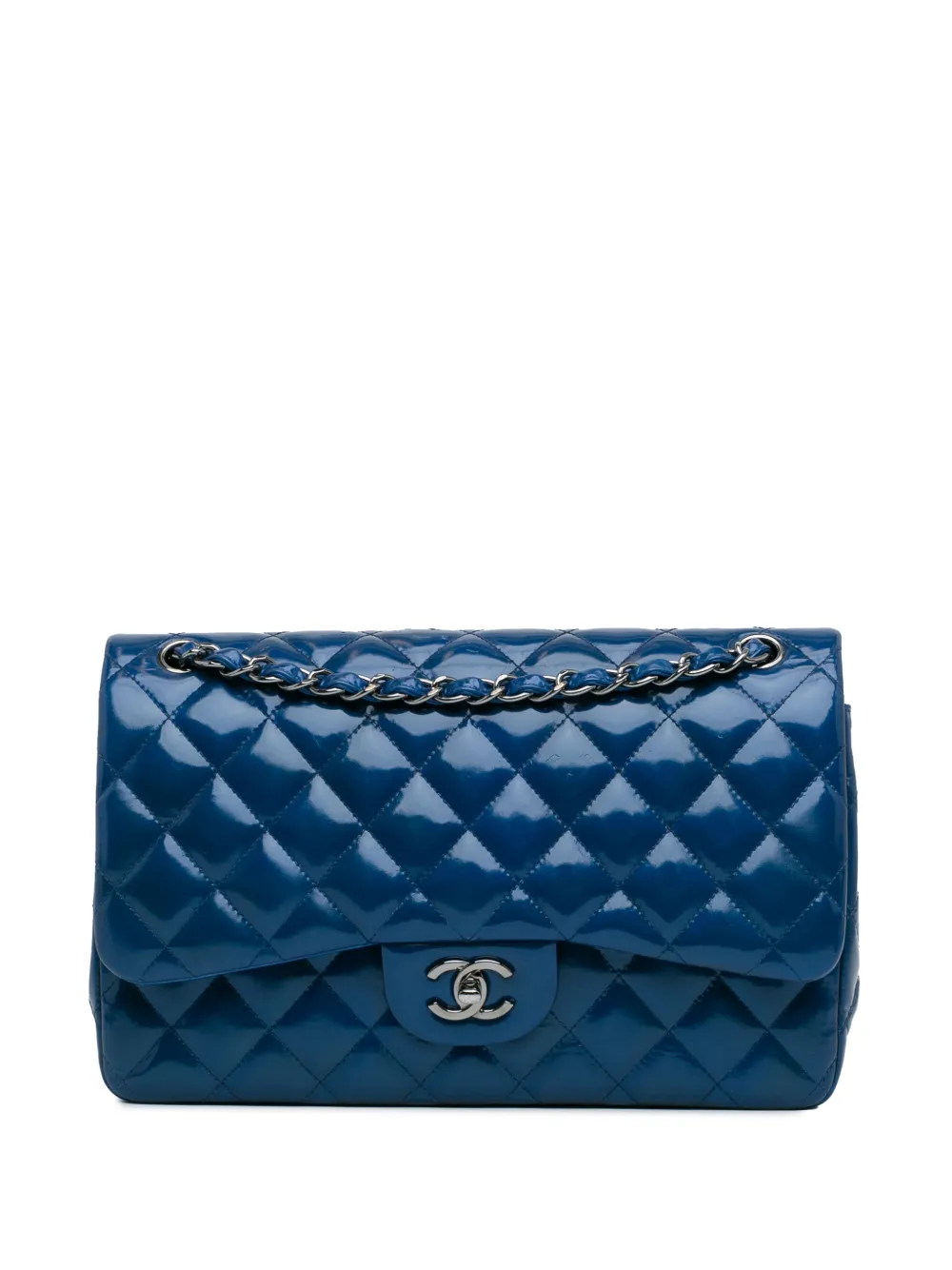 CHANEL Pre-Owned 2012-2013 Jumbo Classic Patent Double Flap shoulder bag - Blu