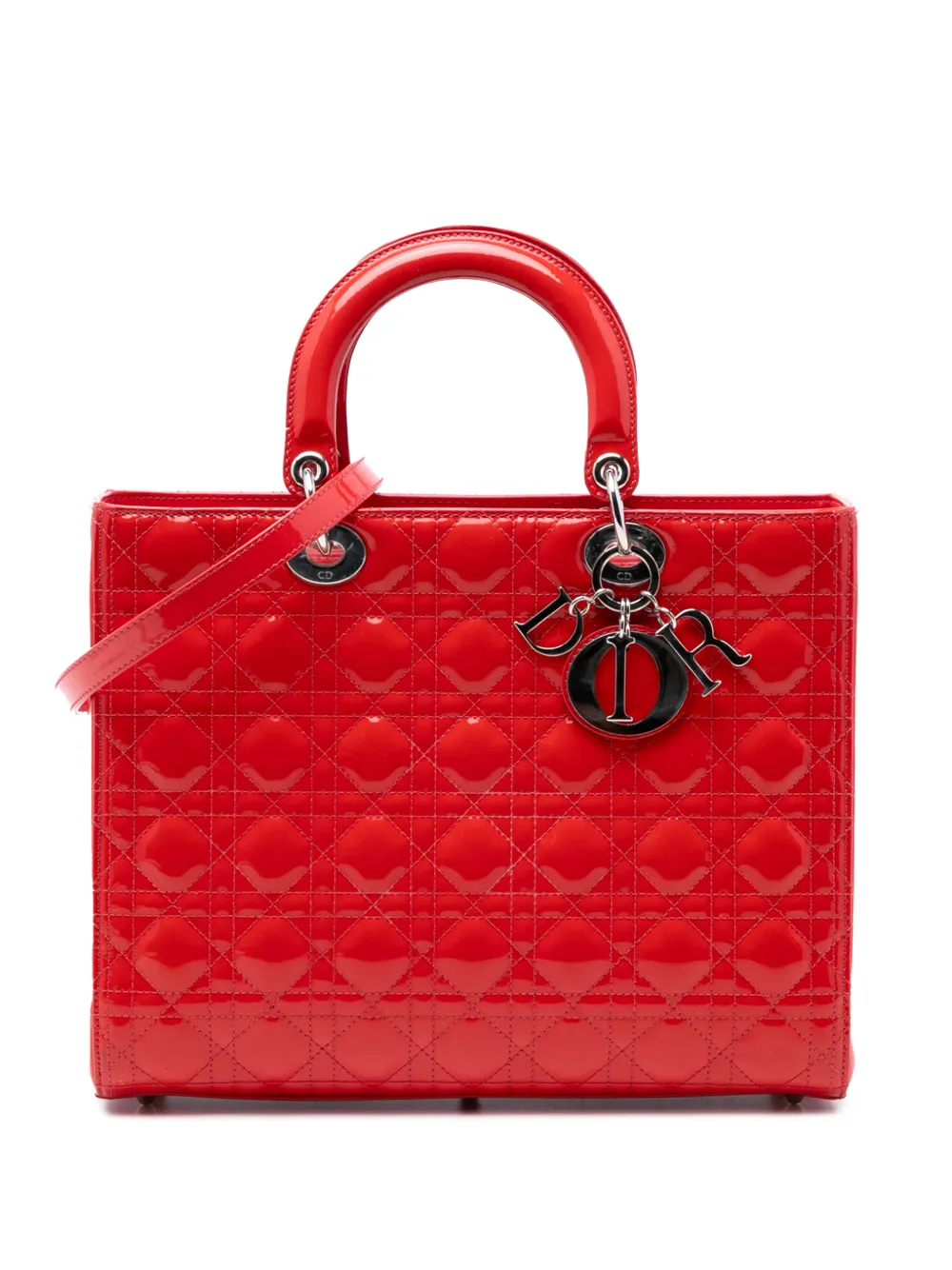 Christian Dior Pre-Owned 2010 Large Patent Cannage Lady Dior satchel - Rot