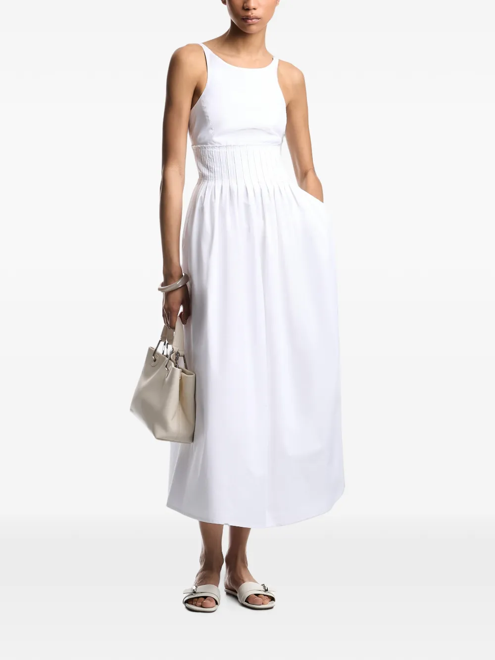Emporio Armani Mouwloze jurk met gesmockte taille Wit