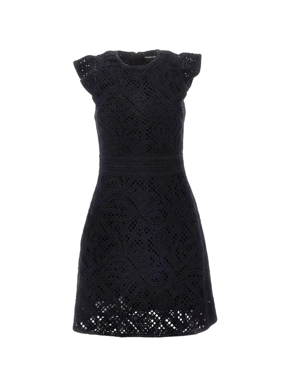 Emporio Armani crochet-knit ruffled mini dress - Nero