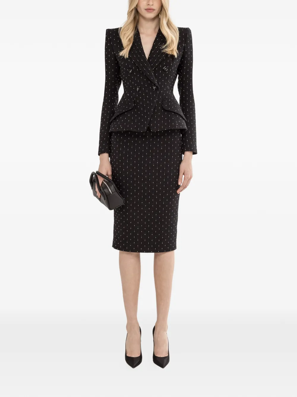 NISSA Bouclé blazer met dubbele rij knopen Zwart