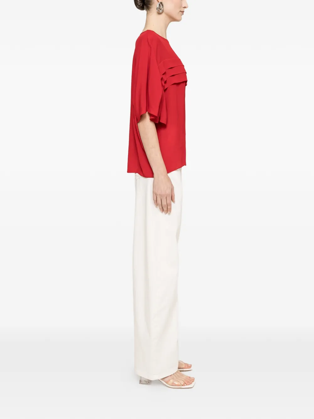 NISSA Chiffon top met geplooid detail Rood