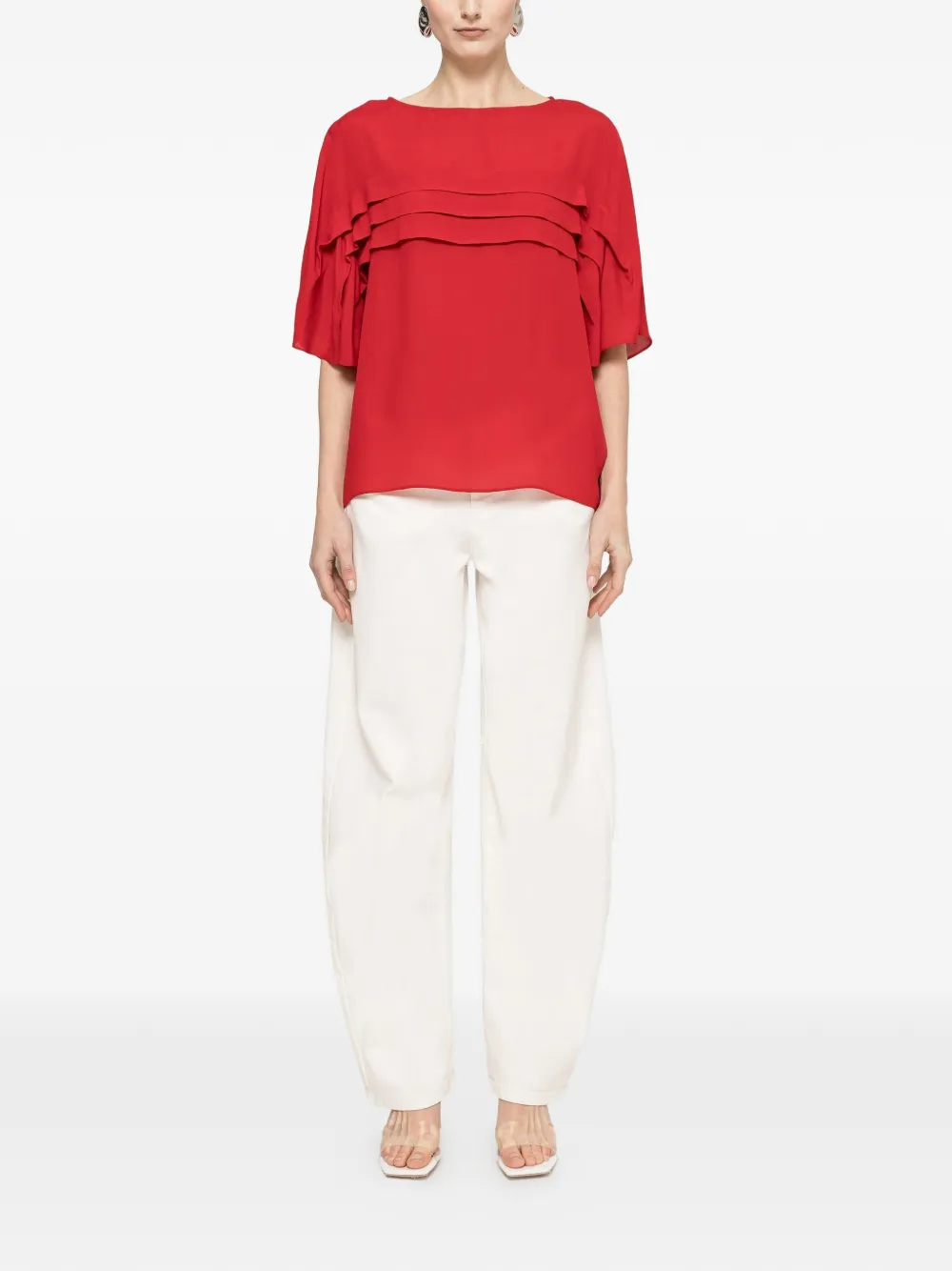NISSA Chiffon top met geplooid detail Rood
