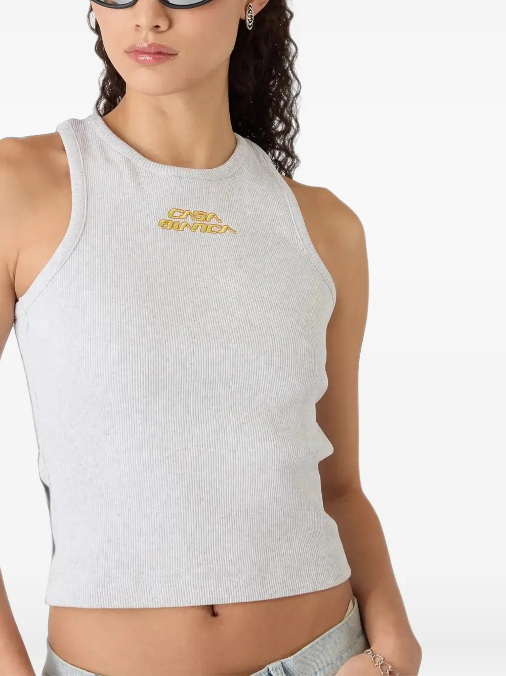 Casablanca Ribgebreide tanktop met logoprint Grijs