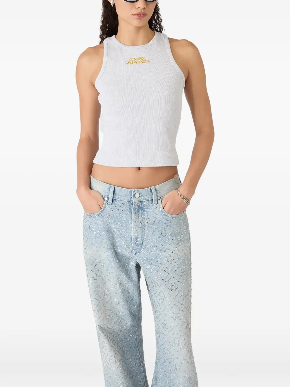 Casablanca Ribgebreide tanktop met logoprint Grijs
