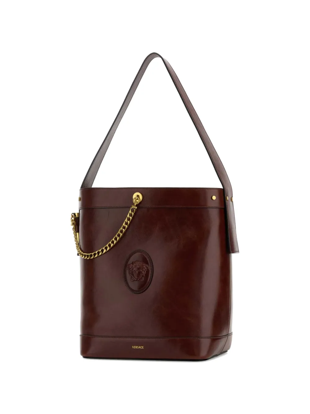 Versace Grote Pivot leren bucket-tas Bruin