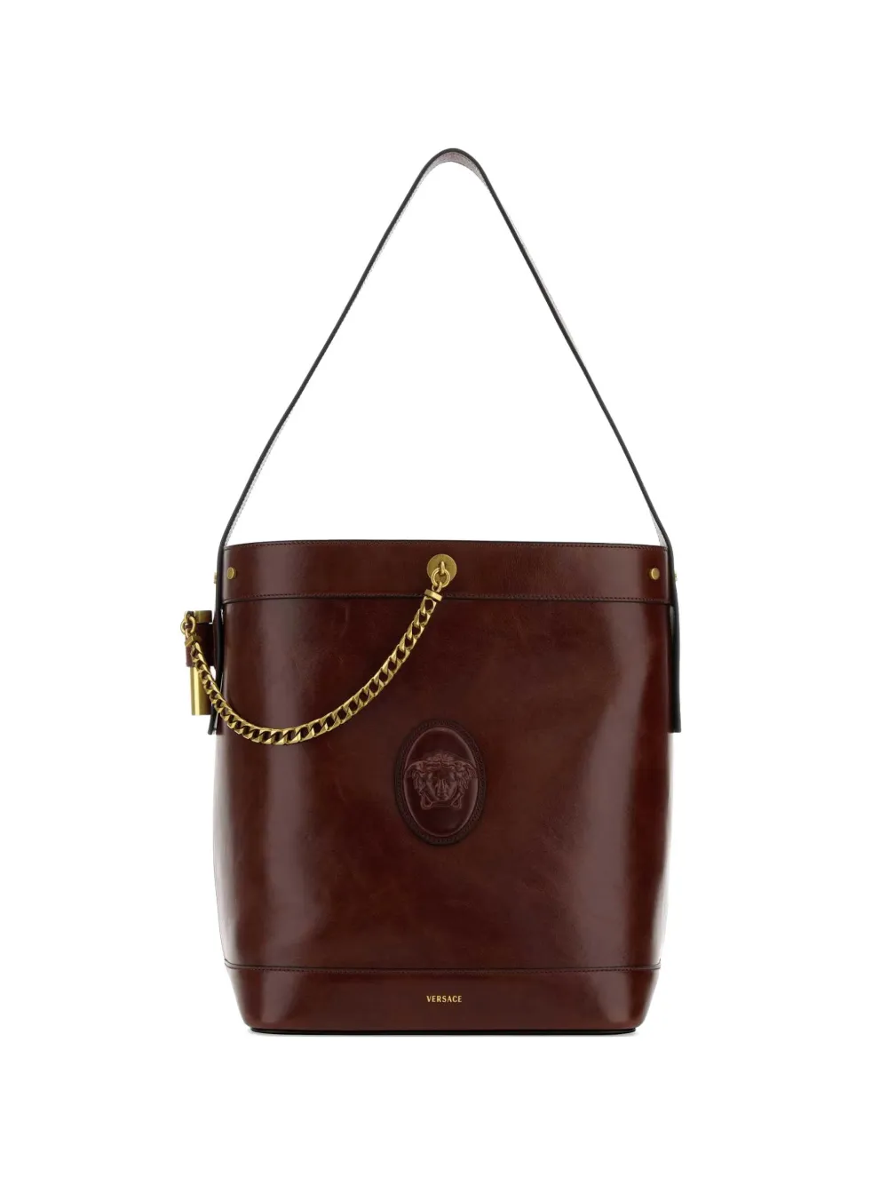 Versace Pivot leather bucket bag - Marrone